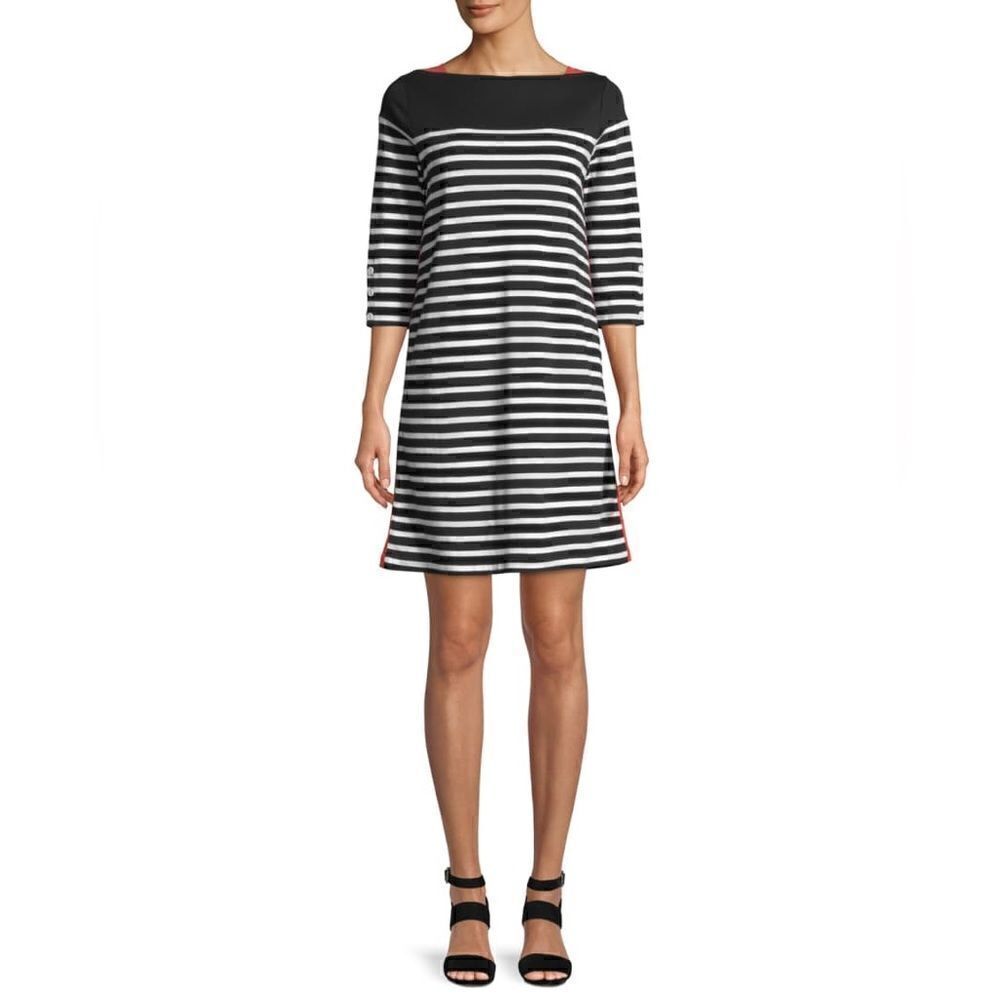 Joan Vass Plus Size Colorblock Striped 3/4-Sleeve Dress 1X NWT